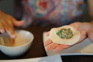 how to make gyoza - use wet fingers
